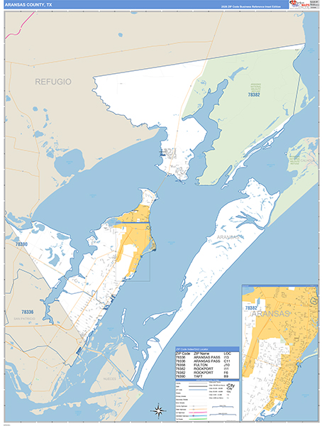 Aransas County, TX Zip Code Map