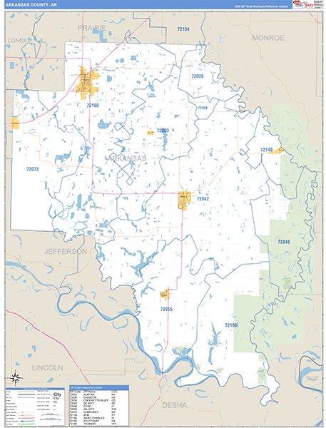 Arkansas County, AR Zip Code Map