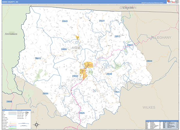Ashe County, NC Zip Code Map