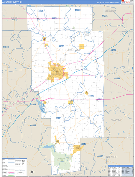 Ashland County, OH Zip Code Map
