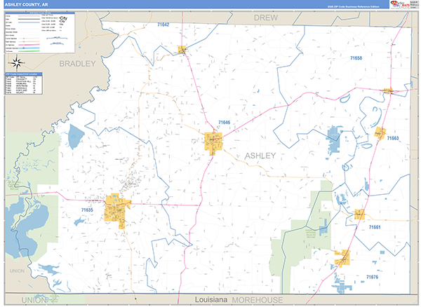 Ashley County, AR Zip Code Wall Map