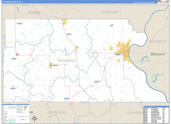 Atchison County, KS Zip Code Wall Map