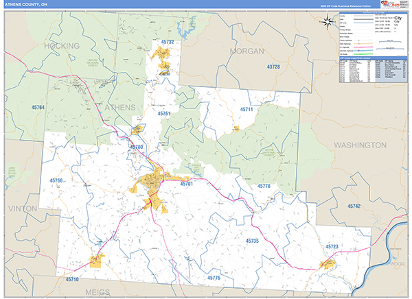 Athens County, OH Zip Code Map