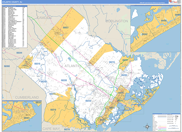 Atlantic County, NJ Zip Code Map