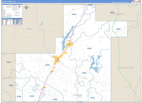 Atoka County, OK Zip Code Map