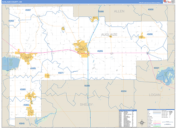 Auglaize County, OH Zip Code Map