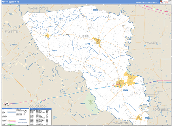 Austin County, TX Zip Code Map