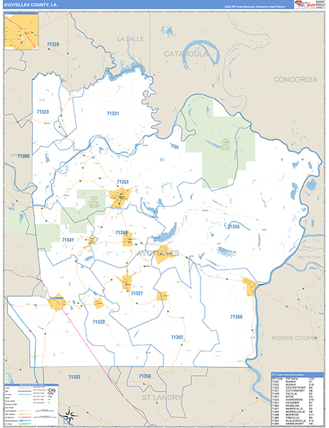 Avoyelles Parish (County), LA Zip Code Wall Map