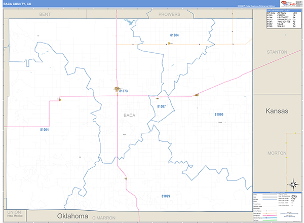 Baca County, CO Zip Code Map