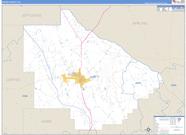 Bacon County, GA Zip Code Map