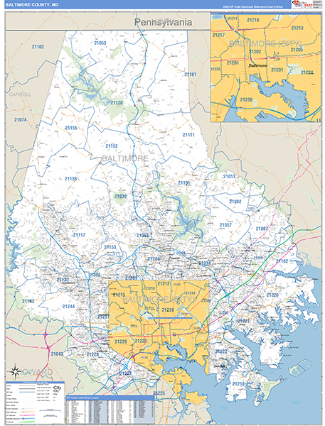 Baltimore County, MD Zip Code Wall Map