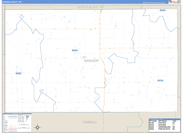 Banner County, NE Zip Code Map