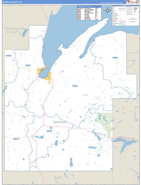 Baraga County, MI Zip Code Map