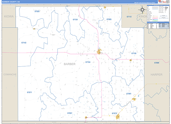 Barber County, KS Wall Map Basic Style