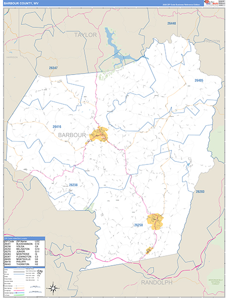 Barbour County, WV Zip Code Map