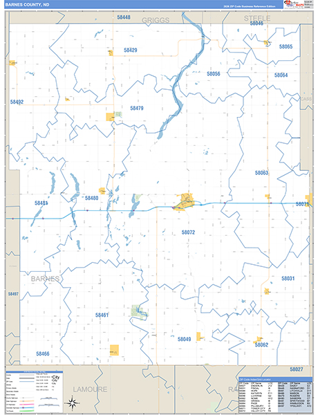 Barnes County, ND Wall Map Basic Style
