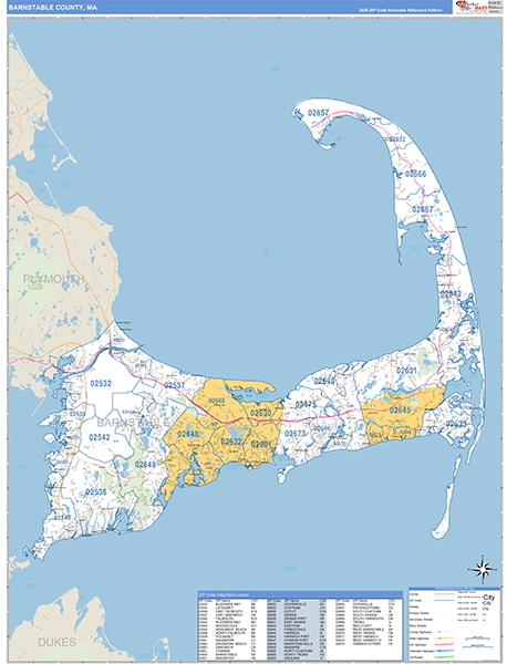 Barnstable County, MA Wall Map Basic Style