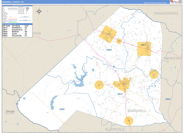 Barnwell County, SC Zip Code Map