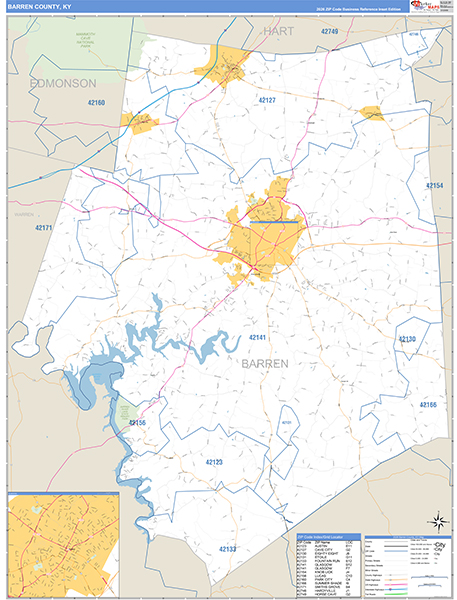 Barren County, KY Wall Map Basic Style