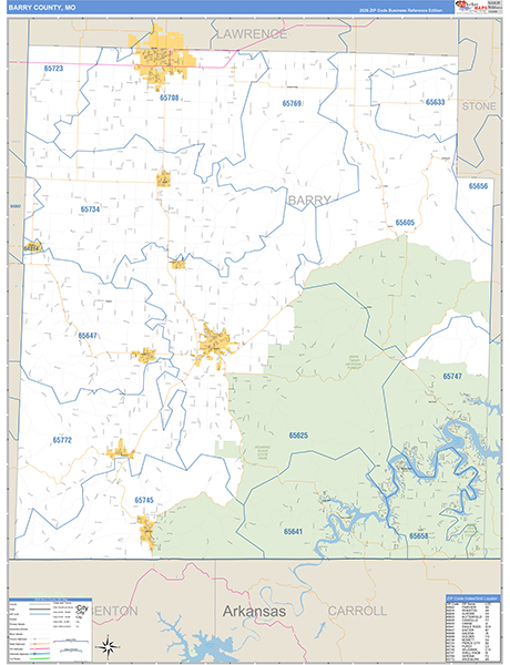 Barry County, MO Zip Code Wall Map