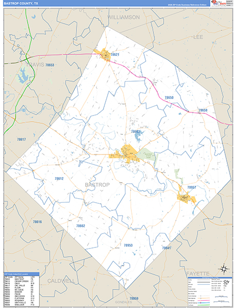 Bastrop County, TX Zip Code Map
