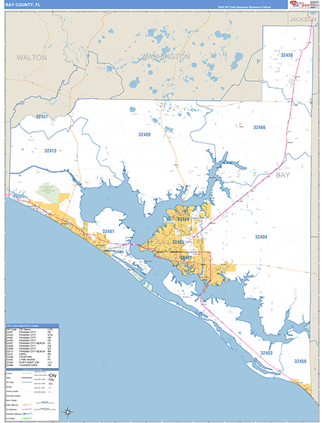 Bay County, FL Zip Code Wall Map