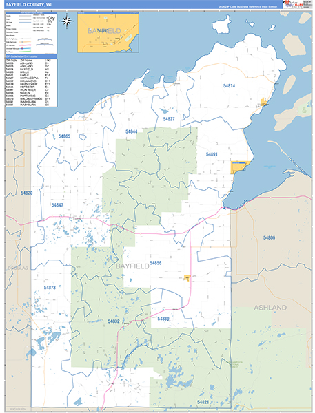 Bayfield County, WI Carrier Route Wall Map