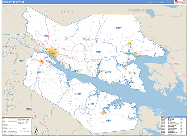 Beaufort County, NC Zip Code Wall Map