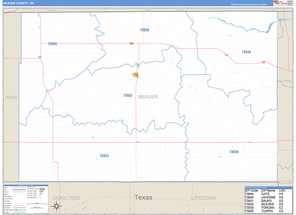 Beaver County, OK Zip Code Wall Map