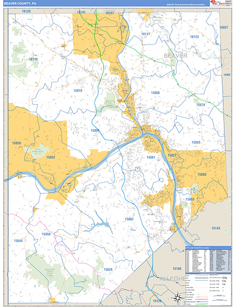 Beaver County, PA Wall Map Basic Style