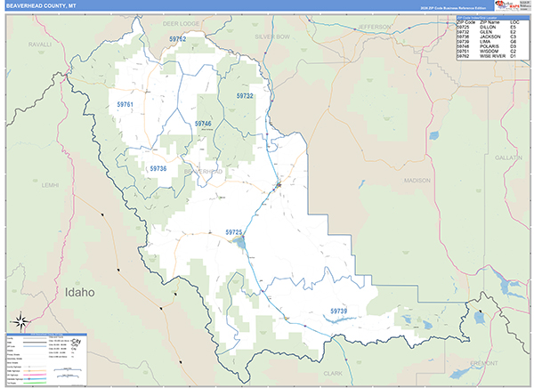 Beaverhead County, MT Zip Code Wall Map