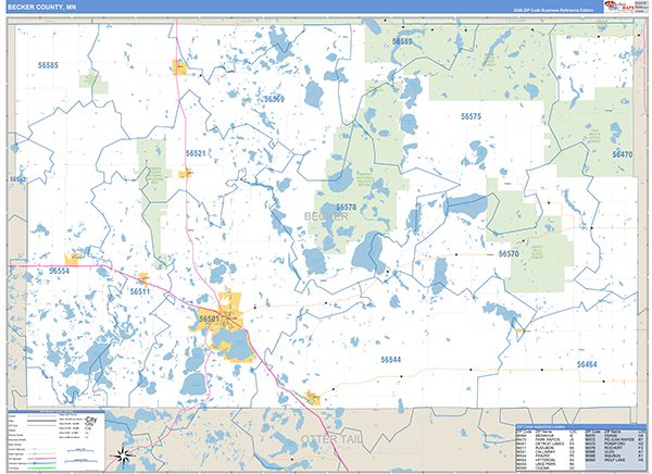 Becker County, MN Zip Code Wall Map