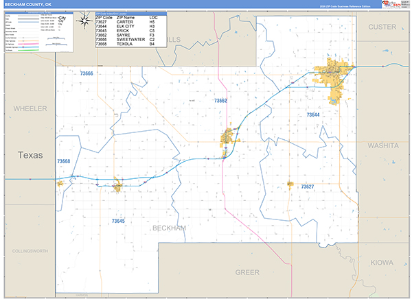 Beckham County, OK Carrier Route Wall Map