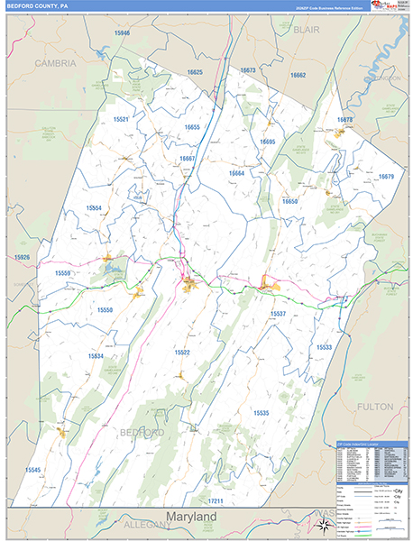 Bedford County, PA Wall Map Basic Style