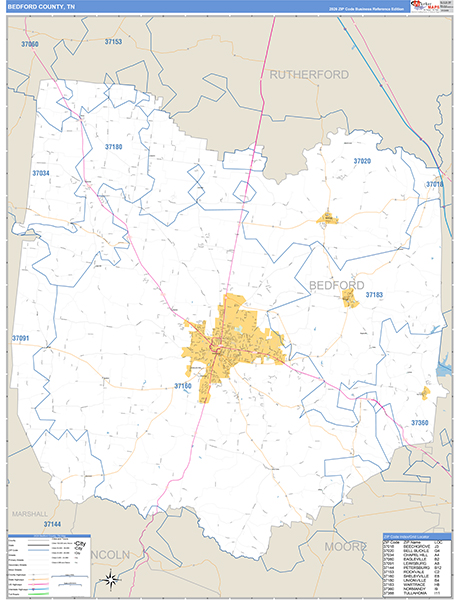 Bedford County, TN Zip Code Map