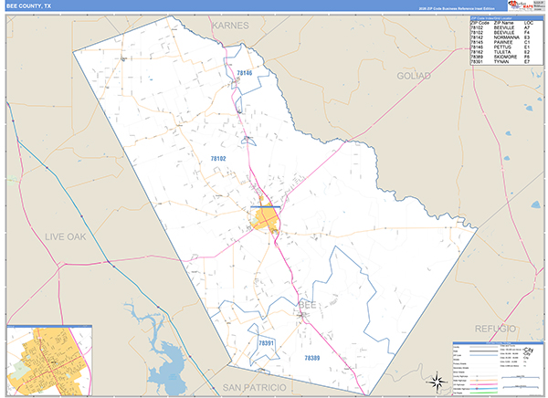 Bee County, TX Zip Code Map
