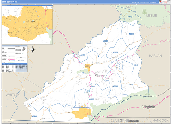 Bell County, KY Zip Code Map