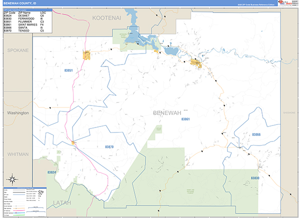 Benewah County, ID Carrier Route Wall Map