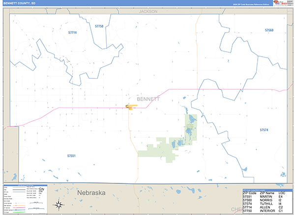Bennett County, SD Carrier Route Wall Map