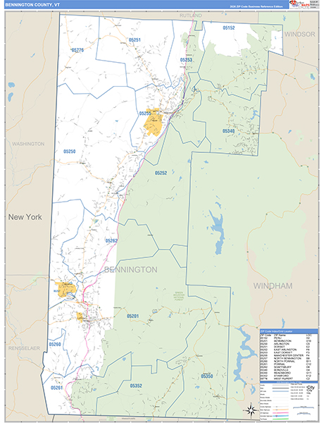 Bennington County, VT Zip Code Map