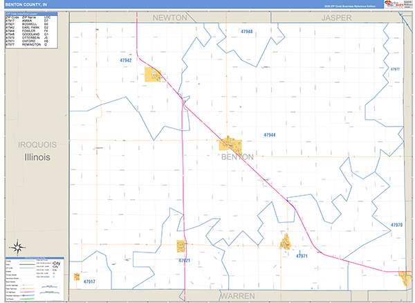 Benton County, IN Zip Code Map