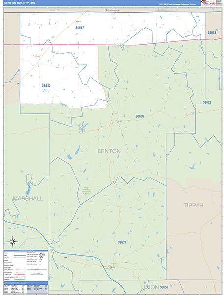 Benton County, MS Zip Code Map
