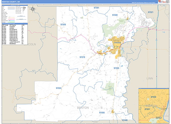 Benton County, OR Zip Code Wall Map