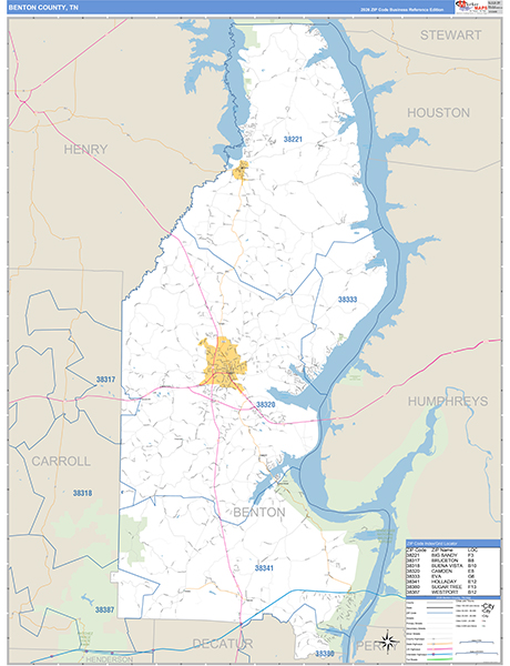 Benton County, TN Zip Code Map