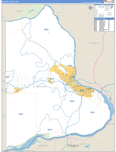 Benton County, WA Wall Map Basic Style