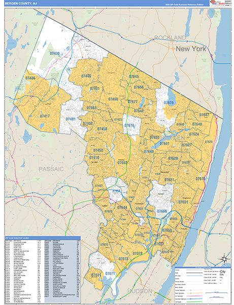 Bergen County, NJ Zip Code Map
