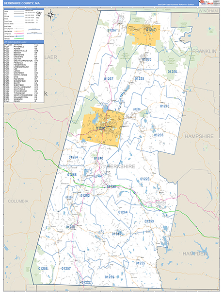 Berkshire County, MA Wall Map Basic Style