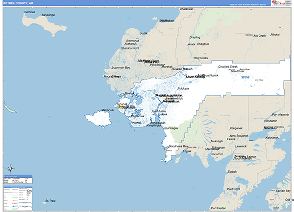 Bethel Borough (County), AK Carrier Route Wall Map