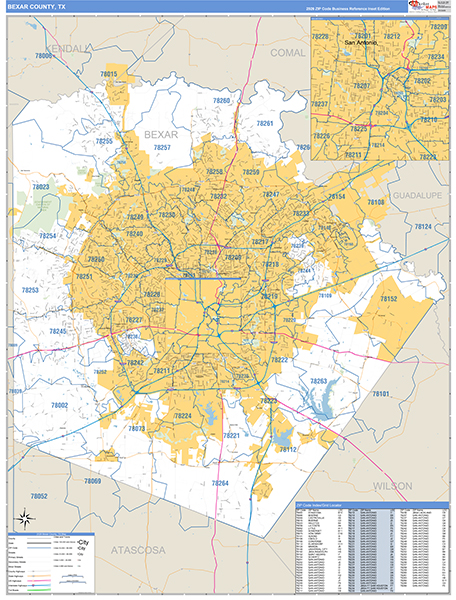 Bexar County, TX Zip Code Map