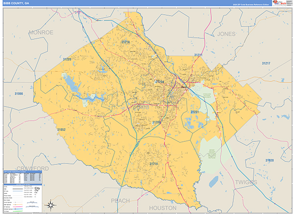 Bibb County, GA Zip Code Map